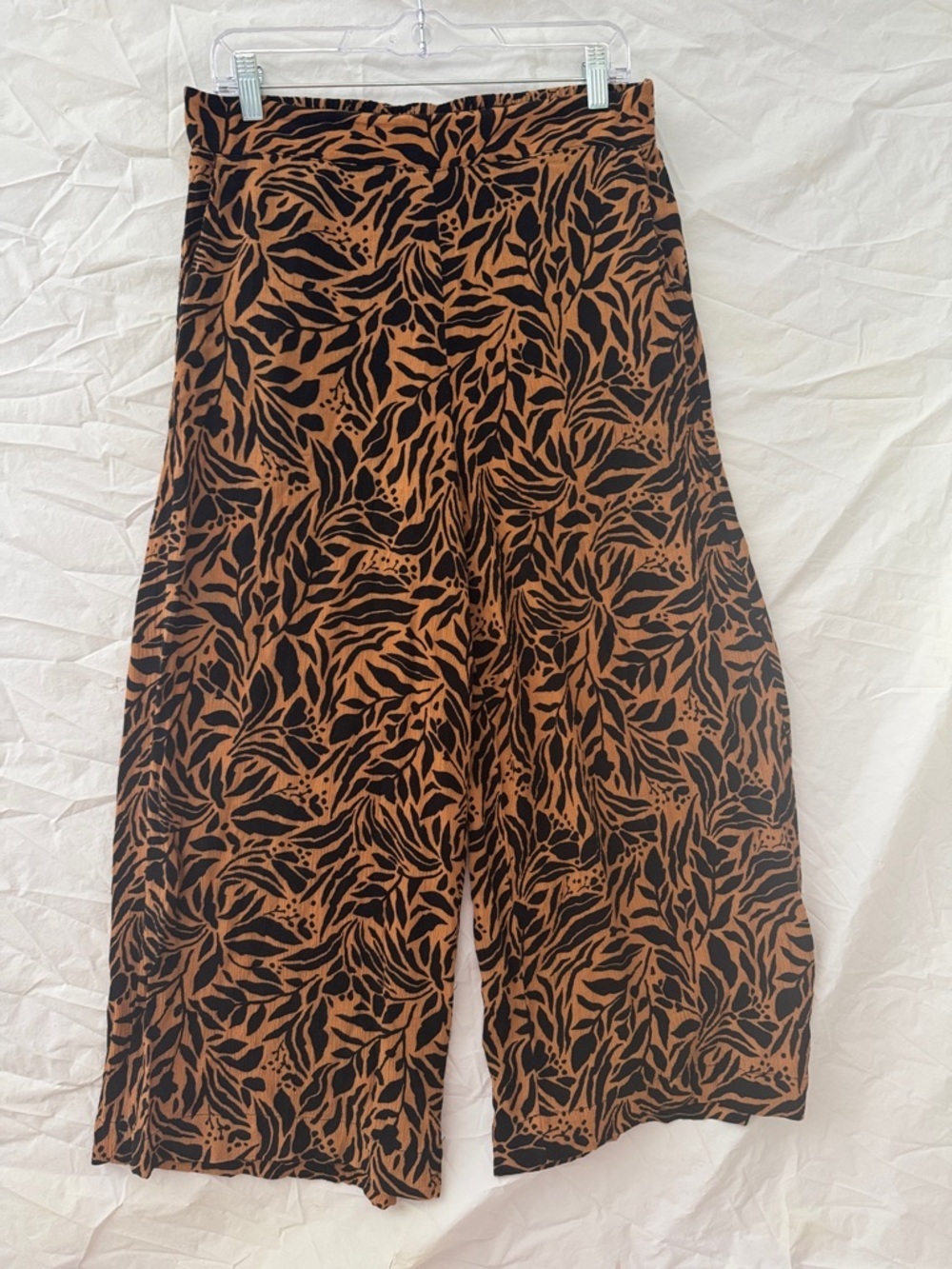 Jessica Simpson Boho Black & Brown Leaf-Print Cropped Palazzo Pants